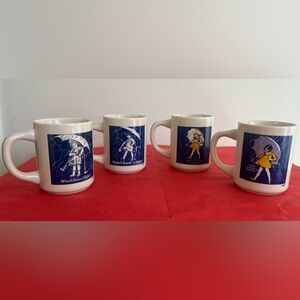 Vintage Morton Salt Girl "When It Rains It Pours" Mug Set Of 4 Ceramic Mugs